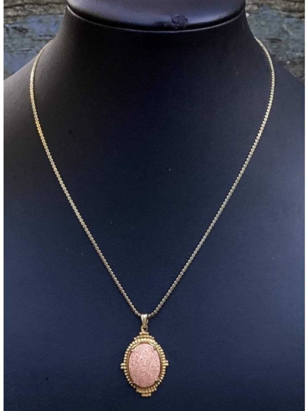 Vintage Goldstone Pendant Necklace Gold Tone Chain